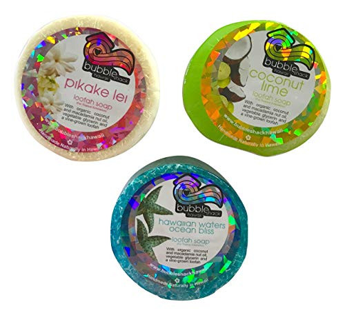 Bubble Shack Hawaii Loofah Soap Trio Organza Set -3 Bars  Ocean Set-