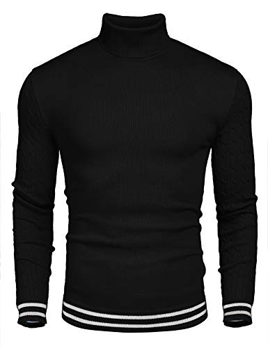 COOFANDY Mens Basic Ribbed Thermal Knitted Pullover Slim Fit Turtleneck Sweater  Black  XX-Large