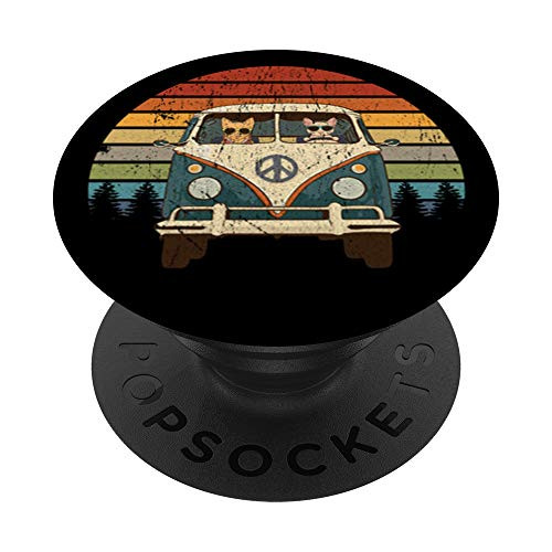 Cool Cats Road Trip Hippie Groovy Van Distressed Sunrise PopSockets PopGrip Swappable Grip for Phones and Tablets