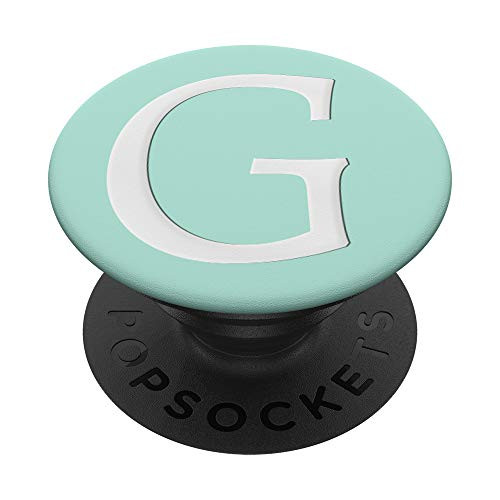 Silver White Initial Letter G On Mint Green PopSockets PopGrip Swappable Grip for Phones and Tablets