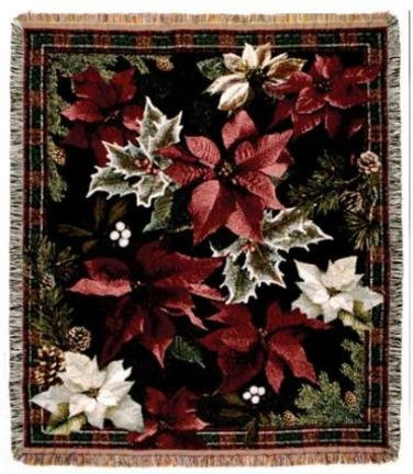 Simply Home Poinsettia's N' Plaid Tapestry Throw Blanket