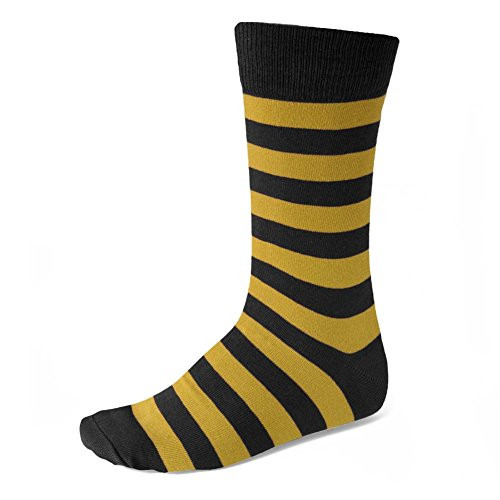 TieMart Mens Black and Gold Striped Socks