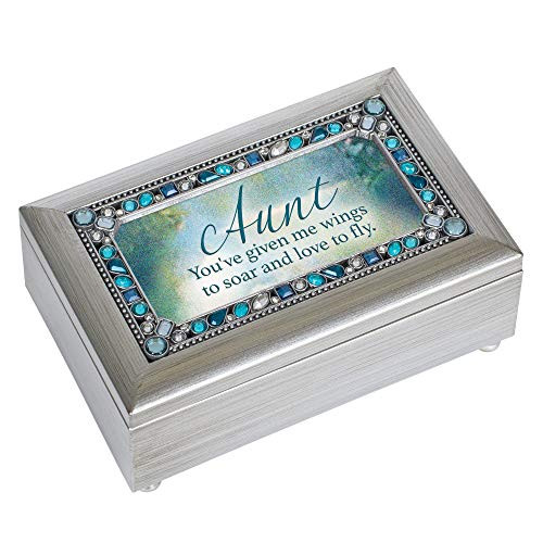 Cottage Garden Aunt You Give Me Wings Brushed Silvertone Jewelry Petite Music Box Plays Wind Beneath My Wings