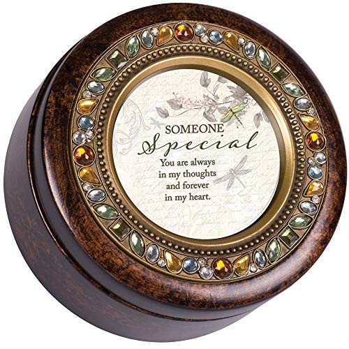 Cottage Garden Someone Special Heart Amber Earth Tone Jeweled Round Music Box Plays Wind Beneath My Wings