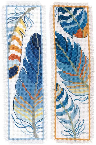 Vervaco Cross Stitch Bookmark Blue Feathers -Set of 2- 2-4 x 8
