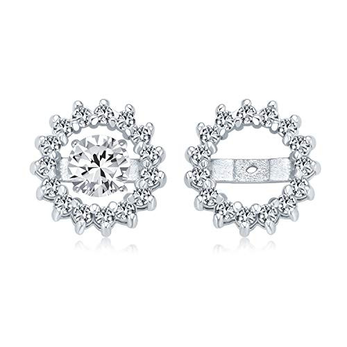 White Clear Cubic Zirconia CZ Round Pave Halo Earrings Jackets For Studs Jacket Only For Women 925 Sterling Silver