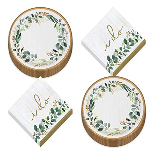 Eucalyptus Greens Garden of Love Bridal Party Supplies - White Wood Plank Paper Dinner Plates andI Do Luncheon Napkins -Serves 16- Eucalyptus Greens Garden of Love Bridal Party Supplies - White Wood Plank Paper Dinner Plates andI Do Luncheon Napkins -Serves 16-