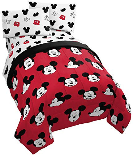 Jay Franco Disney Mickey Mouse Cute Faces 4 Piece Twin Bed Set - Includes Comforter and Sheet Set - Super Soft Fade Resistant Polyester - -Official Disn