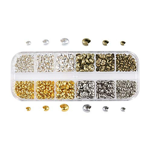 Pandahall 1Box-540pcs 4 Colors 3-2mm 4mm 5mm Iron Half Round Open Crimp Beads Covers Knot Covers Beads End Tips for Jewelry Makings Antique Bronze and S Pandahall 1Box-540pcs 4 Colors 3-2mm 4mm 5mm Iron Half Round Open Crimp Beads Covers Knot Covers Beads End Tips for Jewelry Makings Antique Bronze and S