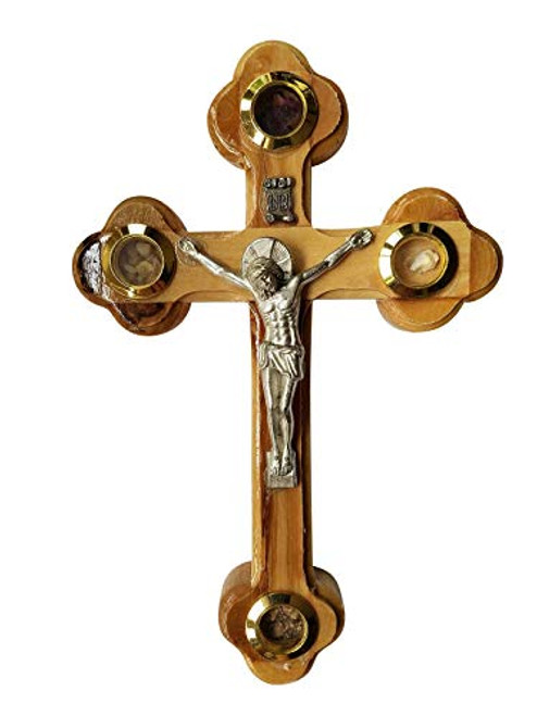 Bethlehem Gifts TM Wall Cross of Olive Wood with Crucifix Catholic from Jerusalem by Holy Land