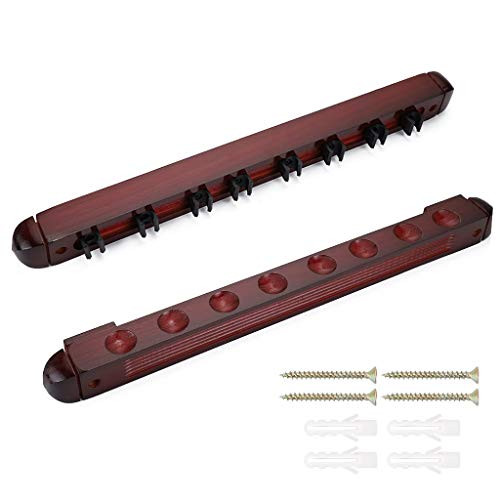 OwnMy Billiard Cue Rack 6-8 Pool Cues Wall Mount Mahogany Finish Hardwood Pool Cue Sticks Rack Billiard Stick Wall Rack with 6-8 Cue Clips -Mahogany -
