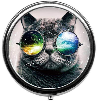 Eareeco - Cats with Glasses Round Pill Case-Pill Box-Pill Case-Case- Three-Compartment Pill Box-Pill Case