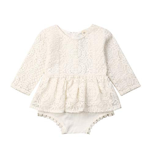 Newborn Infant Baby Girls Ruffle Sleeve Romper Bodysuit Lace Tutu Dress Jumpsuit Outfits Clothes -Lace Long Sleeve  0-6 Months-
