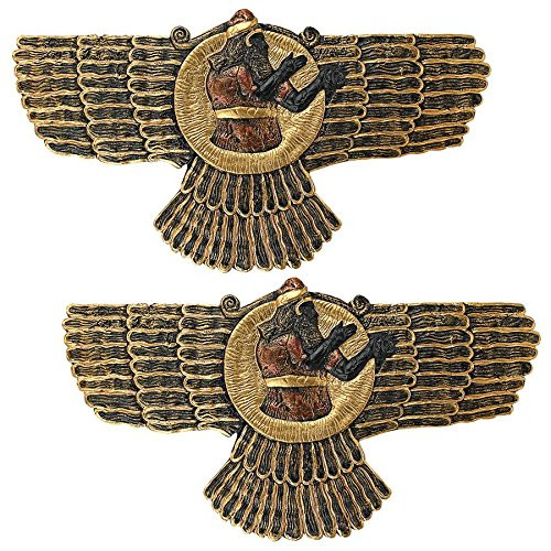Design Toscano Ashur the Assyrian God of Earth, Air and Sun Wall Sculpture (Set of 2), Black