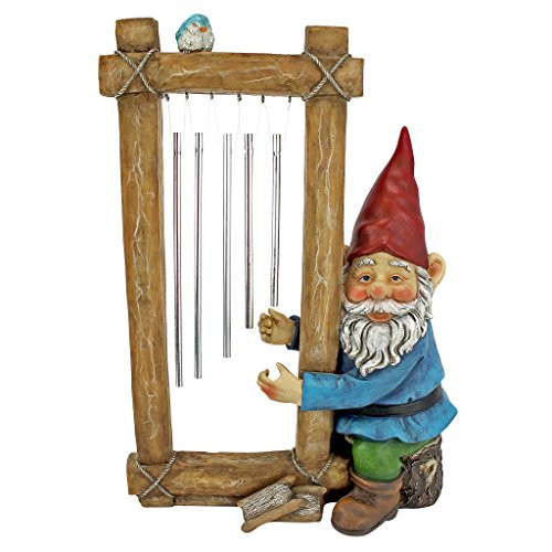 Design Toscano Garden Gnome Statue - Ringing His Chimes Garden Gnome - Lawn Gnome