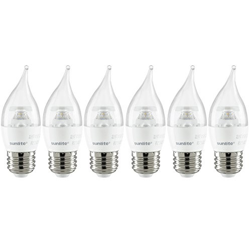 Sunlite EFC/LED/5W/E26/CL/DIM/ES/27K/6PK Dimmable Energy Star 2700K Medium Base Warm White LED Chandelier Flame Tip 5W Light Bulb (6 Pack), Clear