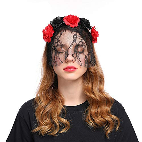Day Of The Dead Headband Veil and Flowers Halloween Headband with Veil Flowers-Day of The Dead Headpiece Veil Wedding Rose Flower-Floral Crown for Wom Day Of The Dead Headband Veil and Flowers Halloween Headband with Veil Flowers-Day of The Dead Headpiece Veil Wedding Rose Flower-Floral Crown for Wom
