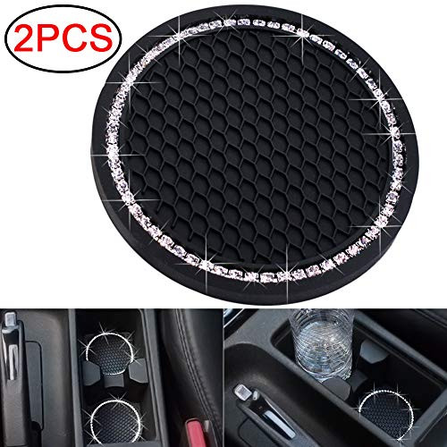 DBlosp Universal Vehicle Bling Travel Auto Cup Holder Insert Coaster Car Interior Accessories-2-75 inch Silicone Anti Slip Crystal Rhinestone Car Coas