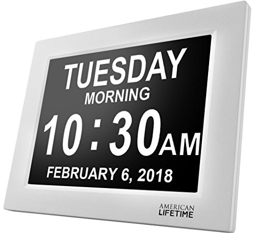 American Lifetime [Newest Version] Day Clock - Extra Large Impaired Vision Digital Clock with Battery Backup & 5 Alarm Options - White