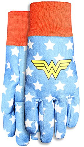 Midwest Gloves and Gear DCW102TH8 Wonder Woman Kids Jersey Garden Gloves  Red-Blue