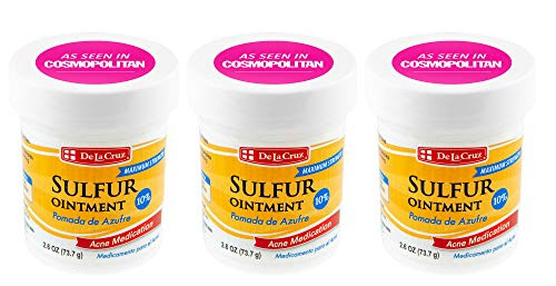 De La Cruz 10 Sulfur Ointment Acne Treatment - Medication to Clear Cystic Acne Pimples and Blackheads on Face and Body - Made in USA - 2-6 oz -3 Pack