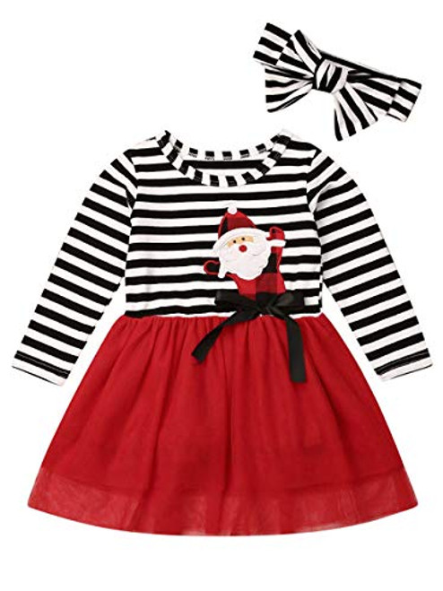 Baby Girls Christmas Outfit Striped Long Sleeve Santa Claus Dress Christmas Tutu Skirt Set with Headband 2PCS Kids Toddler Girl Fall Clothes -Stripe-S Baby Girls Christmas Outfit Striped Long Sleeve Santa Claus Dress Christmas Tutu Skirt Set with Headband 2PCS Kids Toddler Girl Fall Clothes -Stripe-S