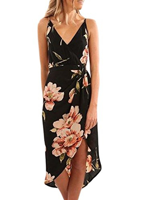 Dearlove Womens Sexy Wrap V Neck Spaghetti Strap Sleeveless Floral Print Boho Split Summer Beach Casual Loose Maxi Dresses Black Small Dearlove Womens Sexy Wrap V Neck Spaghetti Strap Sleeveless Floral Print Boho Split Summer Beach Casual Loose Maxi Dresses Black Small