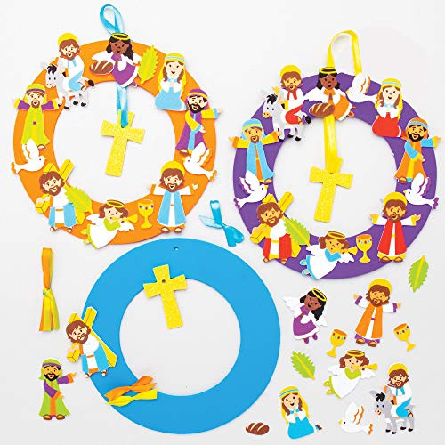 Baker Ross AT577 Holy Week Wreath Ornament Kits - Pack of 3  Foam Wreath Template with Christian Foam Stickers