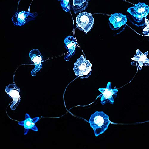 Ocean Theme String Lights 13ft 40 LED Sealife Battery Operated Cool White Waterproof Decorative Light Strings for Bedroom Wedding Party Indoor Outdoor