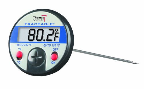 Thomas Plastic and Stainless Steel Traceable Dial Thermometer  with Jumbo LCD Display  5-1-4 Stem  -58 to 302 degree F