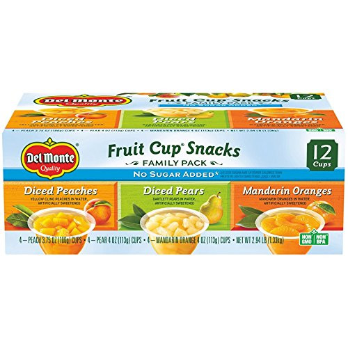 Del Monte No Sugar Added Variety Fruit Cups -Peaches  Pears  Mandarin Oranges-  4 Ounce -Pack of 12-