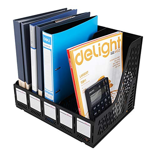 Deli Magazine File Book Holder Desktop Organizer Vertical Document Folder for Office Organization  5 Compartments  Black