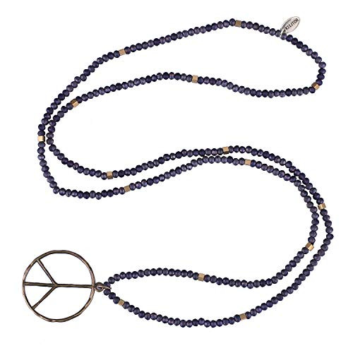 KELITCH Classic Peace Sign Necklace Love Hippie Pendant Frosted Crystal Beaded Necklace -Black- KELITCH Classic Peace Sign Necklace Love Hippie Pendant Frosted Crystal Beaded Necklace -Black-