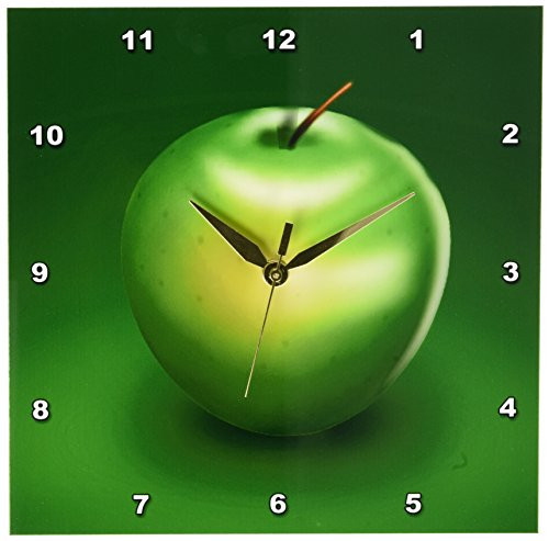 3dRose DPP-26779-1 Delicious Green Apple Digital Representation of Fruit Wall Clock  10 by 10-Inch