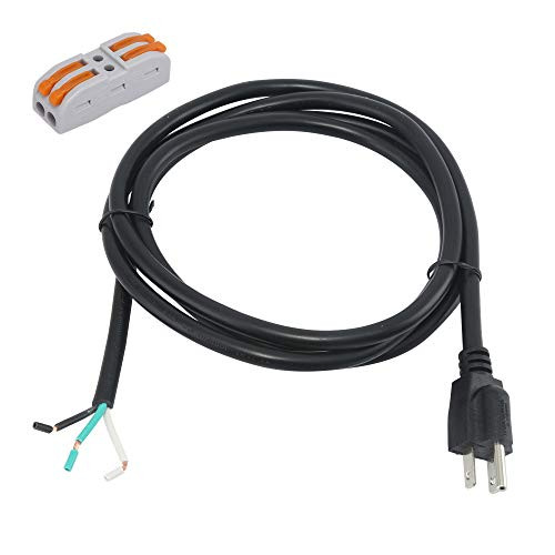 14 AWG 12 Feet AC Power Cord Pigtail 3-Wire Stripped End Heavy Duty 14 Gauge 3 Prong Open End SJT Power Supply AC Plug NEMA 5-15P  Replacement AC Wall