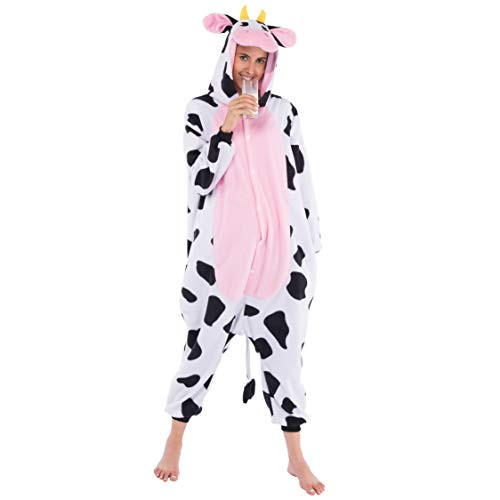 Spooktacular Creations Unisex Adult Pajama Plush Onesie One Piece Cow Animal Costume -Small-