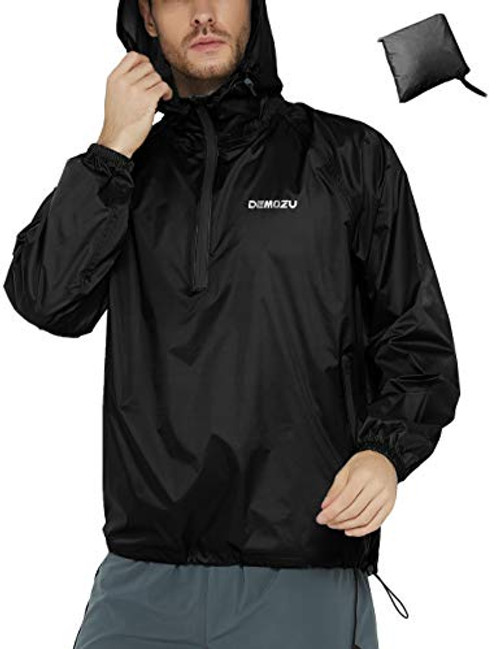 DEMOZU Mens Waterproof Hooded Rain Jacket Packable Lightweight Windproof Running Outdoor Hiking Camping Cycling Raincoat Windbreaker Black L DEMOZU Mens Waterproof Hooded Rain Jacket Packable Lightweight Windproof Running Outdoor Hiking Camping Cycling Raincoat Windbreaker Black L