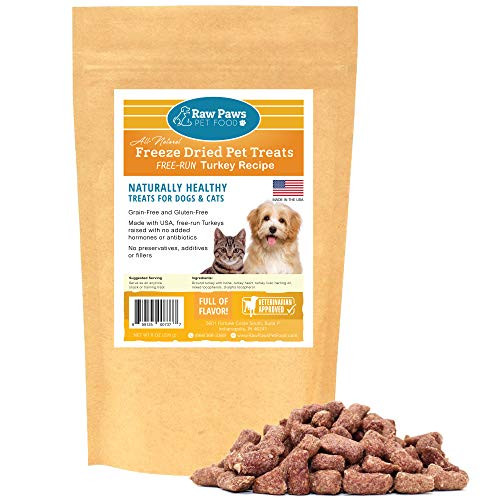 Raw Paws Pet Freeze Dried Turkey Dog Treats and Cat Treats  8-oz - Made in USA Raw Freeze Dried Dog Treats - Free-Run  Grain  Gluten  Wheat and Antibiotic