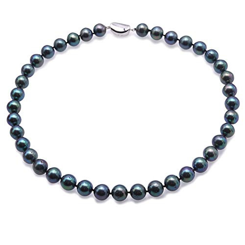JYXJEWELRY Peacock Black Pearl Necklace 10-11mm Round Freshwater Cultured Pearl Single Strand Necklace 18 JYXJEWELRY Peacock Black Pearl Necklace 10-11mm Round Freshwater Cultured Pearl Single Strand Necklace 18