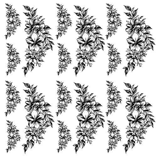 Leoars Black Lily Tattoos  Large Sketch Flower Tattoo Stickers  Fake Floral Arm Chest Shouder Temporary Tattoos for Women Girls Lady