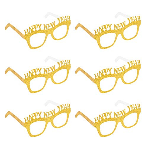 Amosfun Happy New Year Eyeglasses New Year Party Glasses Fancy Decorative Eyeglasses Glitter Frame Prop for New Years Eve Party Decorations 10Pcs