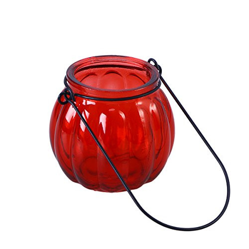 Uonlytech Hanging Candle Holders Halloween Pumpkin Glass Tealight Candle Holder Party Wedding Halloween Home Decor -Red-