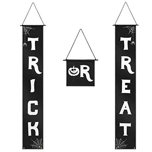 BESPORTBLE 3PCS Halloween Trick or Treat Banner Outdoor Decoration Halloween Hanging Sign for Front Door Indoor Display  Gate  Garden  Party  Porch  O