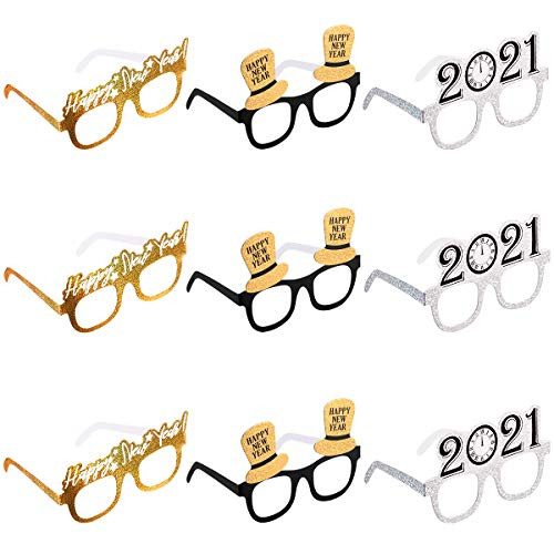 Amosfun Happy New Year Eyeglasses Fancy New Year Eve Eyeglasses Celebration Party Favor for 2021 New Years Party Decorations Pack of 18