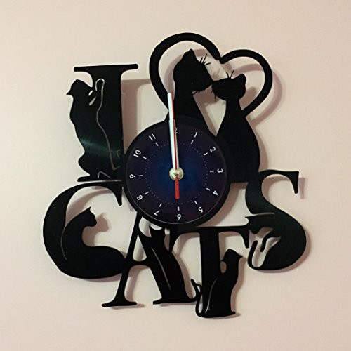 I LOVE CATS - Vinyl Record Wall Clock - Kids Room wall decor - Gift ideas for kids, girls, boys, teens - Cartoon Unique Art Design