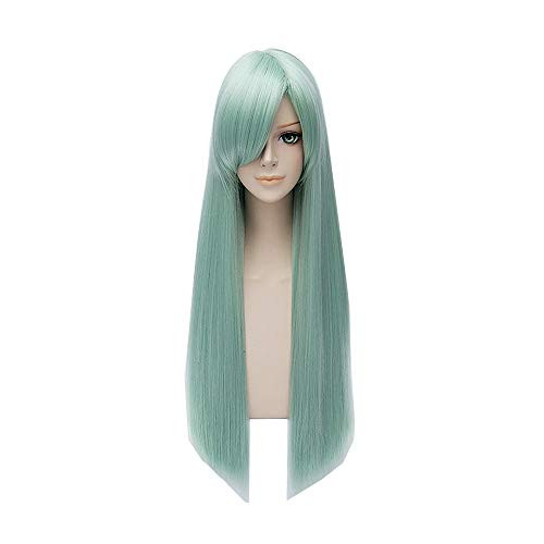 PLUSKER 80cm-31-5inch Women Long Anime Light Green Straight Bangs Wig for the Seven Deadly Sins Elizabeth Liones Cosplay Party Synthetic Hair Wigs