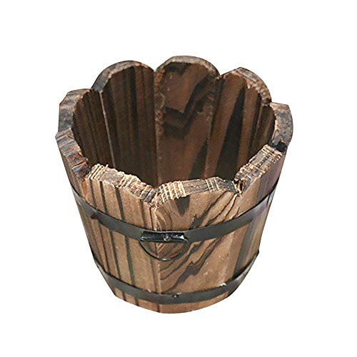 Carbonized Wood Pot Wooden Bucket Barrel Planters Flowerpot Rustic Patio Planters Flower Pots for Plants -02- Carbonized Wood Pot Wooden Bucket Barrel Planters Flowerpot Rustic Patio Planters Flower Pots for Plants -02-
