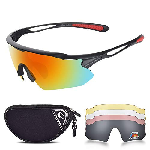 Snowledge Cycling Glasses for Men Women with 5 Interchangeable Lenses TR90 Polarized Sports Sunglasses for Cycling with UV400 Protection