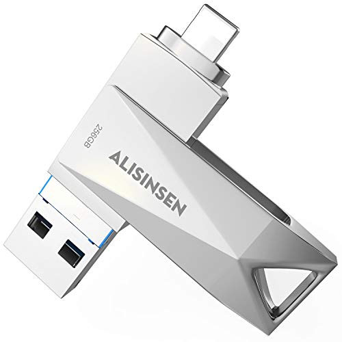 USB Flash Drive for iPhone Photo Stick USB 3-0 Memory Stick 256GB Thumb Drive 4in1 iOS Flash Drive for iPhone iPad iOS Mac Windows Computer-256GB Silv