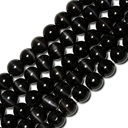 8mm Round Black Cat Eye Beads Loose Gemstone Beads for Jewelry Making Strand 15 Inch -47-50pcs-